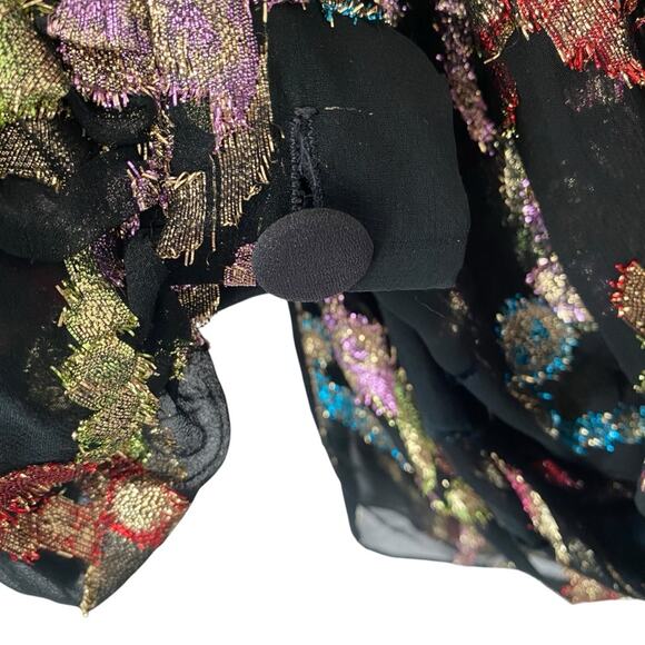 Patra Vintage Lame Metallic Open Tie Front Black Sheer Blouse size large USA - Picture 5 of 8